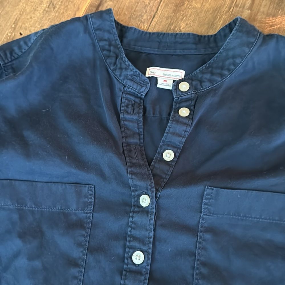 Gap Navy Tunic Top XS Lightweight Utility Blouse Long Sleeve Casual Minimalist - Picture 3 of 6